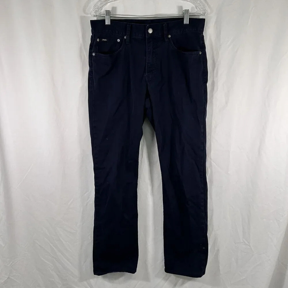 Polo Ralph Lauren Pants Men's 32x32 Blue Chino Pockets Button Zip Cotton Blend